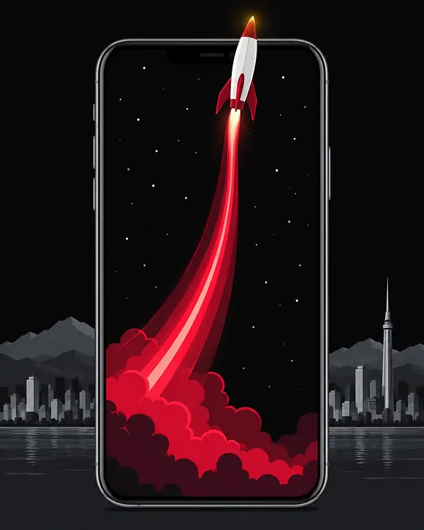 Astronaut in portrait on an Android phone: the rocket pokes out of the screen