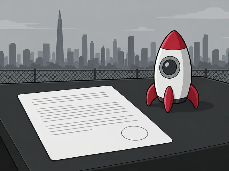 Pakistan has no gambling regulator: a plain document and a model rocket before a muted skyline behind a grey fence